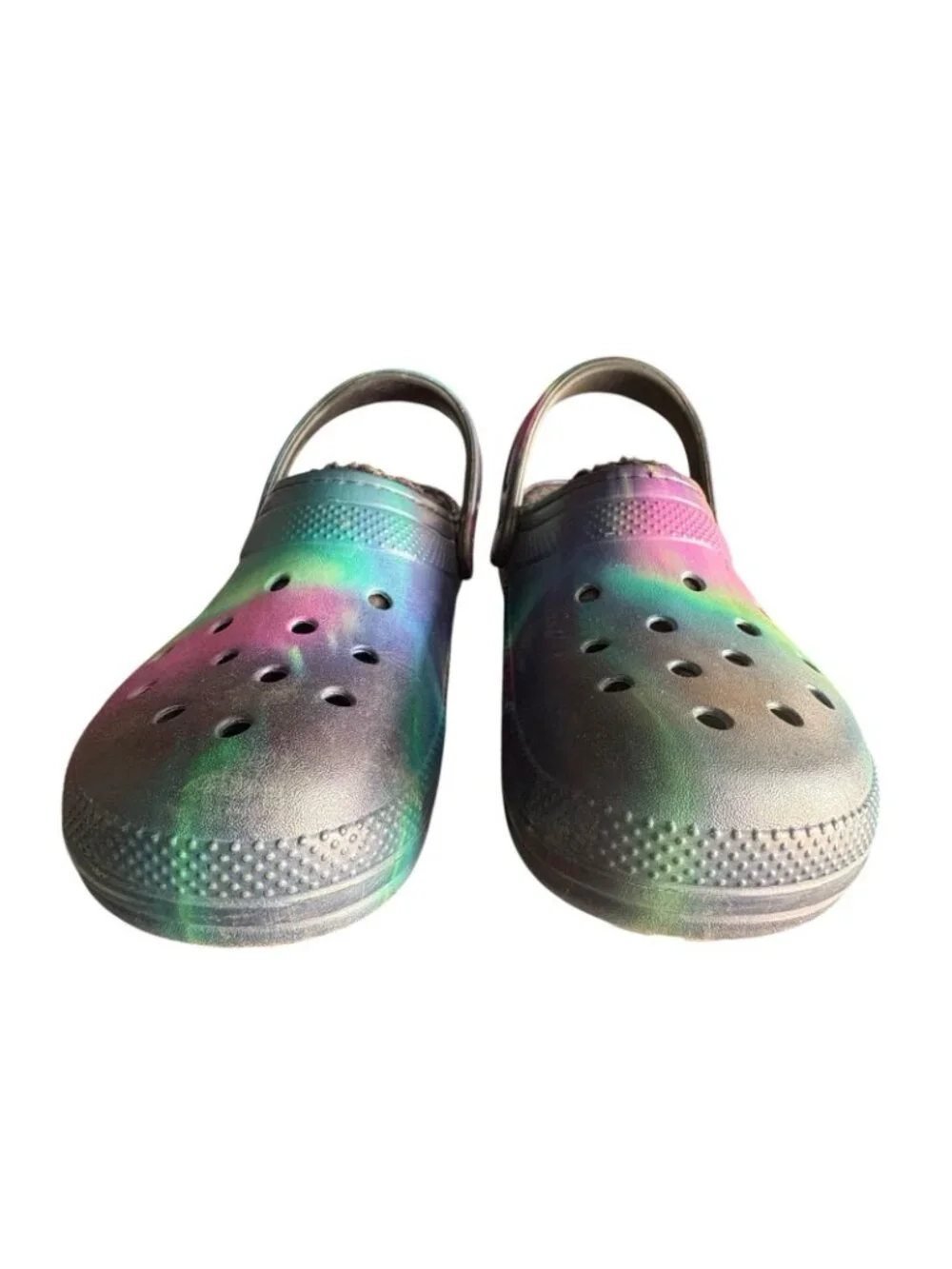 Crocs Lined Clogs Black Rainbow Tie Dye Womens 9 Mens 7 Classic